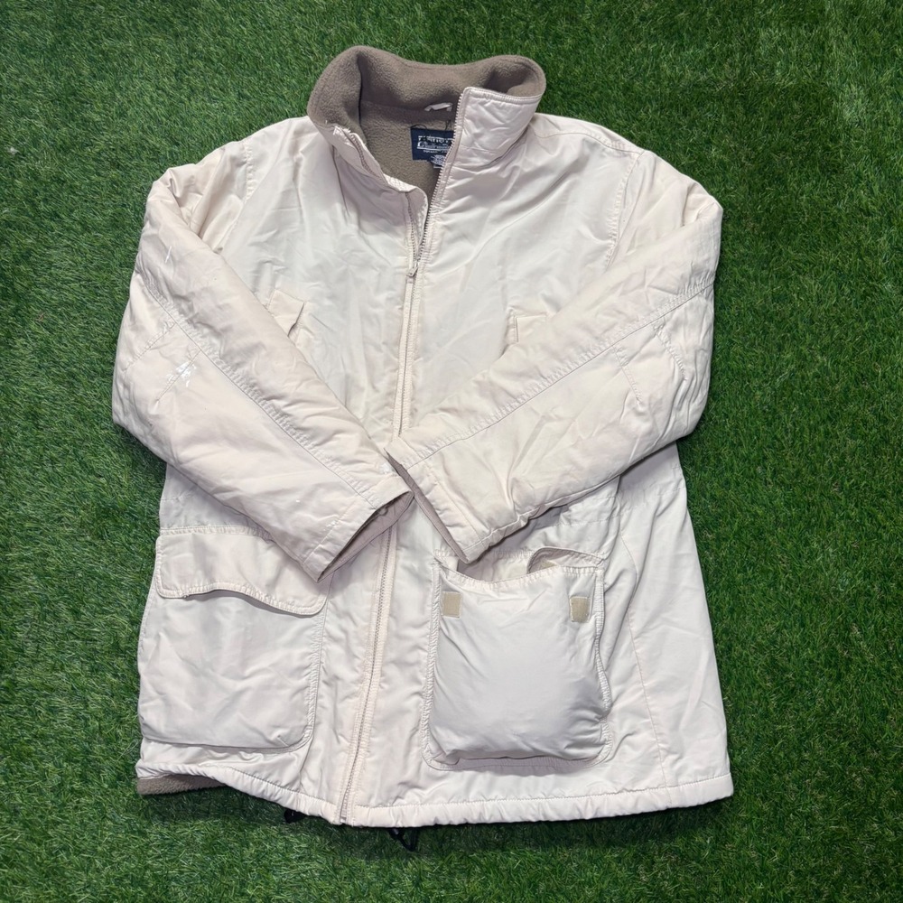 Vintage Lands End Squall Jacket Mens Large Cream Beige Fleece Lined Thinsulate